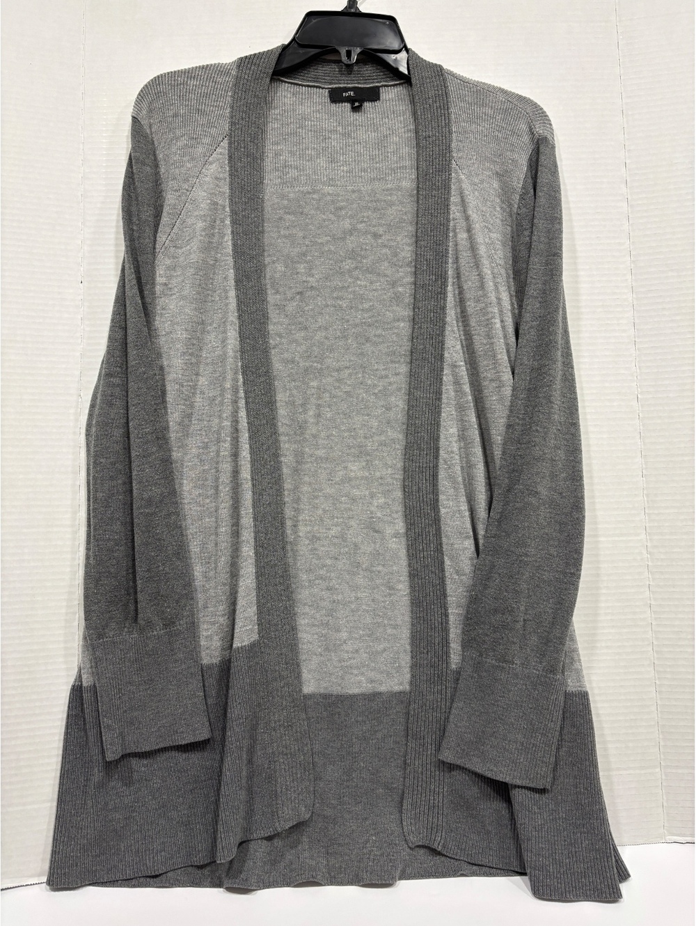 FATE gray colorblock open cardigan XL